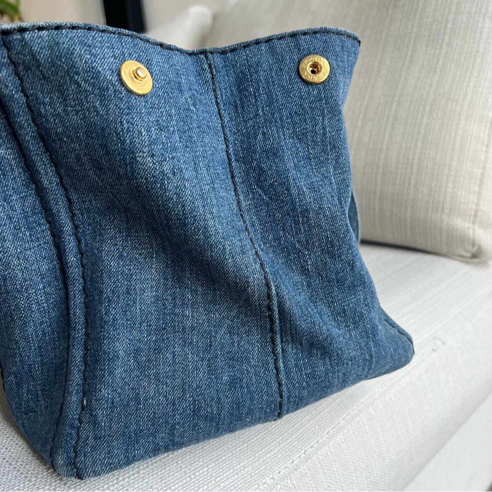 Prada Blue Denim Structured Canapa Tote - Picture 3 of 15